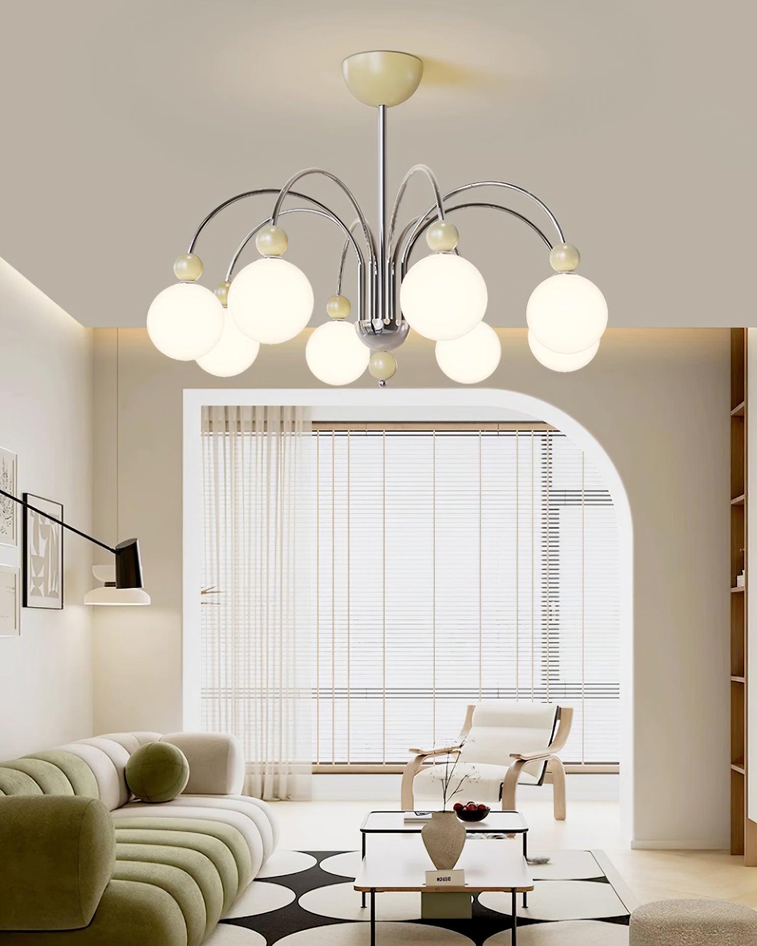 Vierra Carisa Chandelier Red Orb Chrome Curved Arms - Letslighting