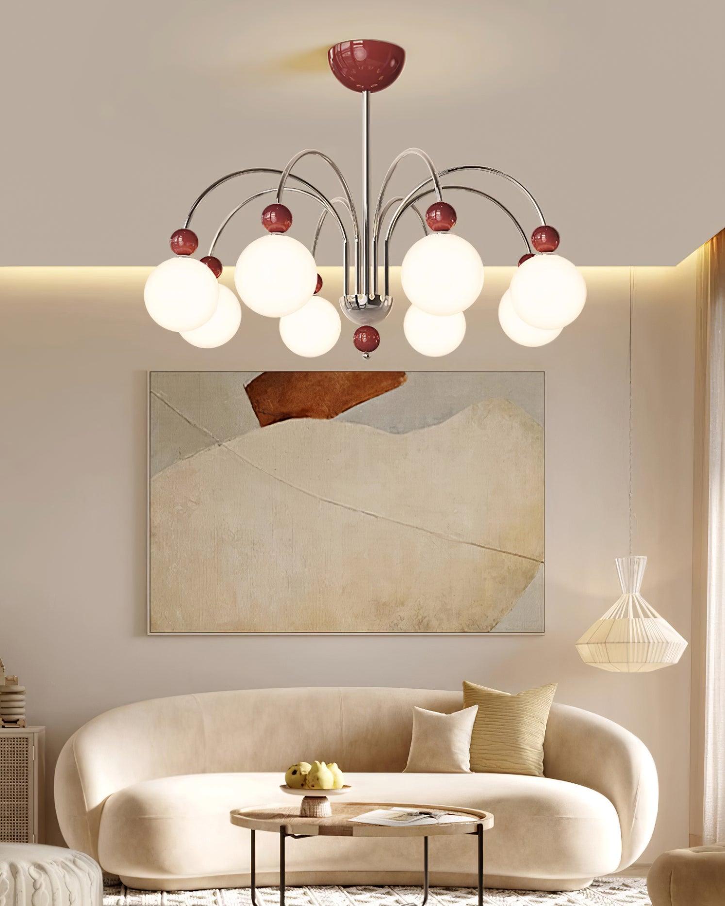 Vierra Carisa Chandelier Red Orb Chrome Curved Arms - Letslighting