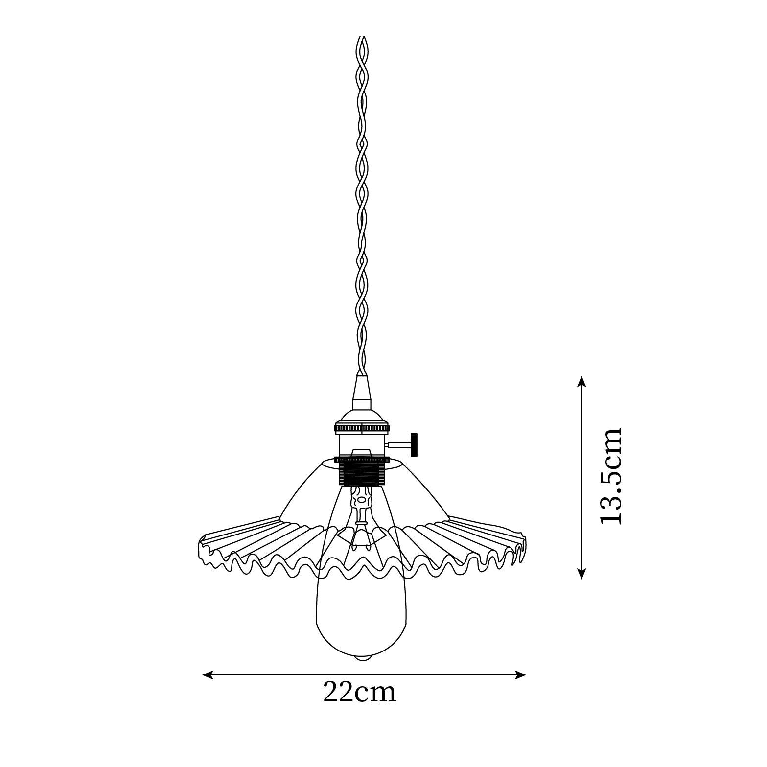 Pendant Lamp Ruffled Glass Shade Scalloped Edge Brass Accents Retro - Letslighting