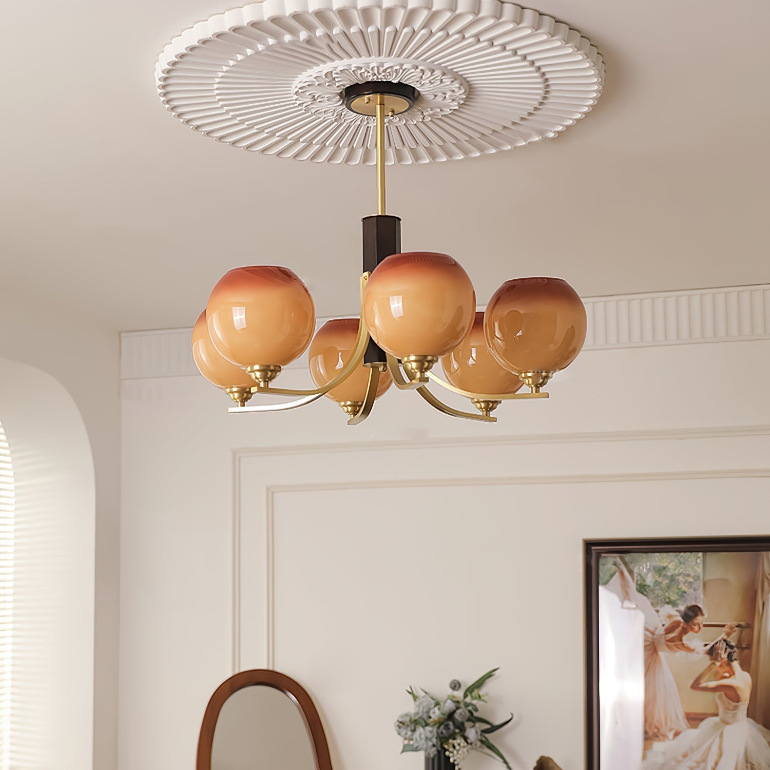 Aurora Chandelier Vintage Caramel Globe - Letslighting