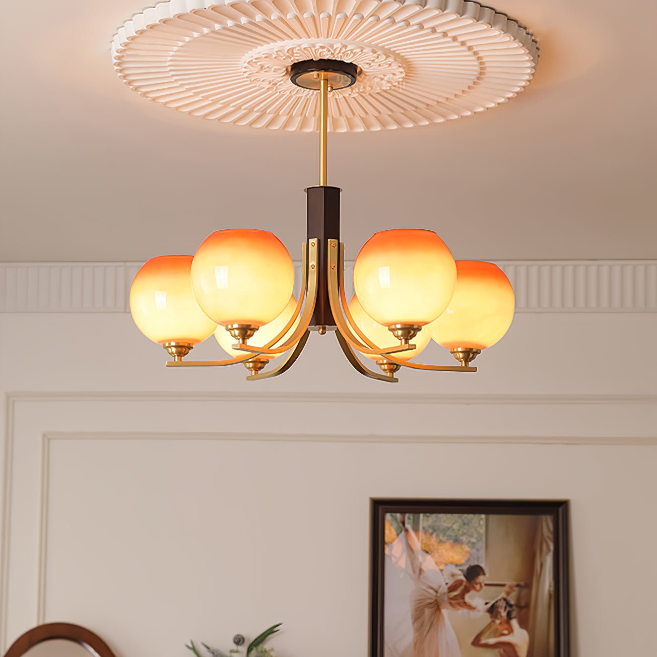 Aurora Chandelier Vintage Caramel Globe - Letslighting