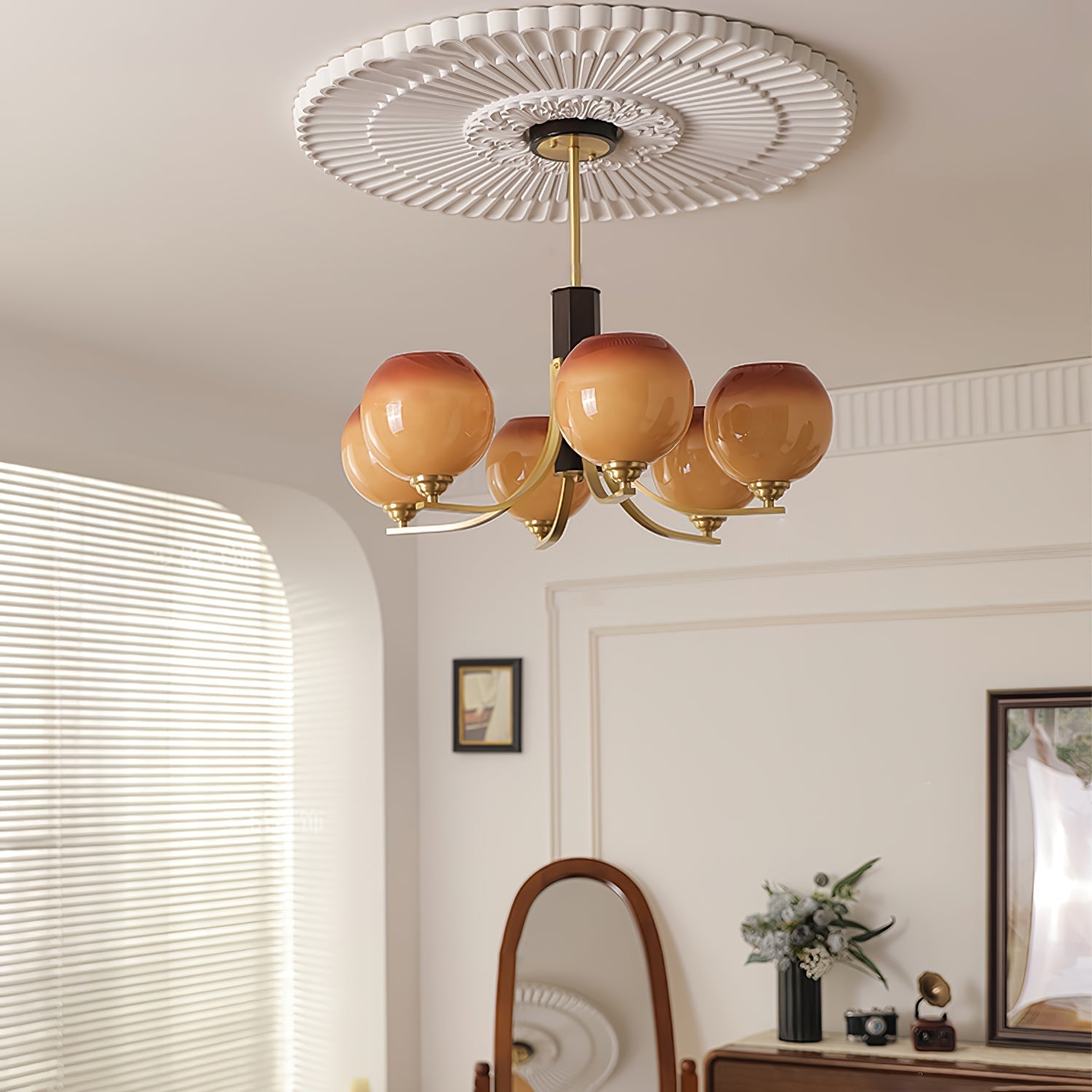 Aurora Chandelier Vintage Caramel Globe - Letslighting