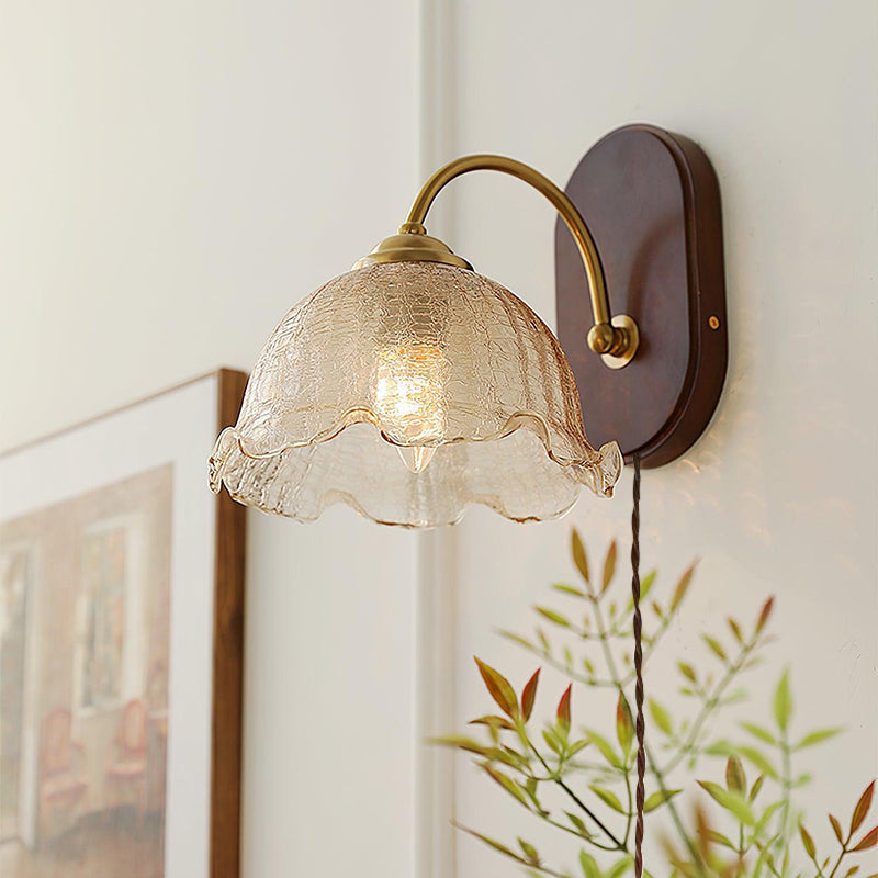 Wall Lamp Curved Arm Flower Glass Shade Plug In Vintage - Letslighting