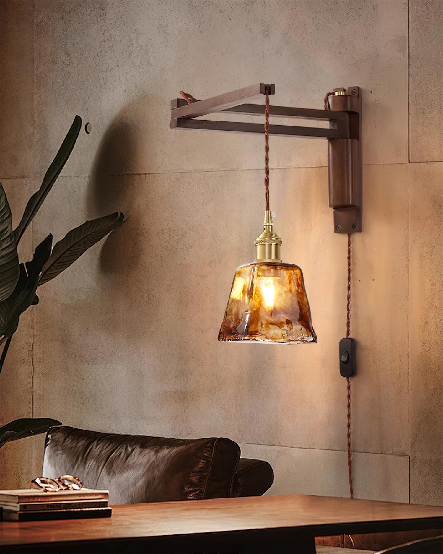 Geyla Rustic Wooden Wall Lamp Plug /Hardwire
