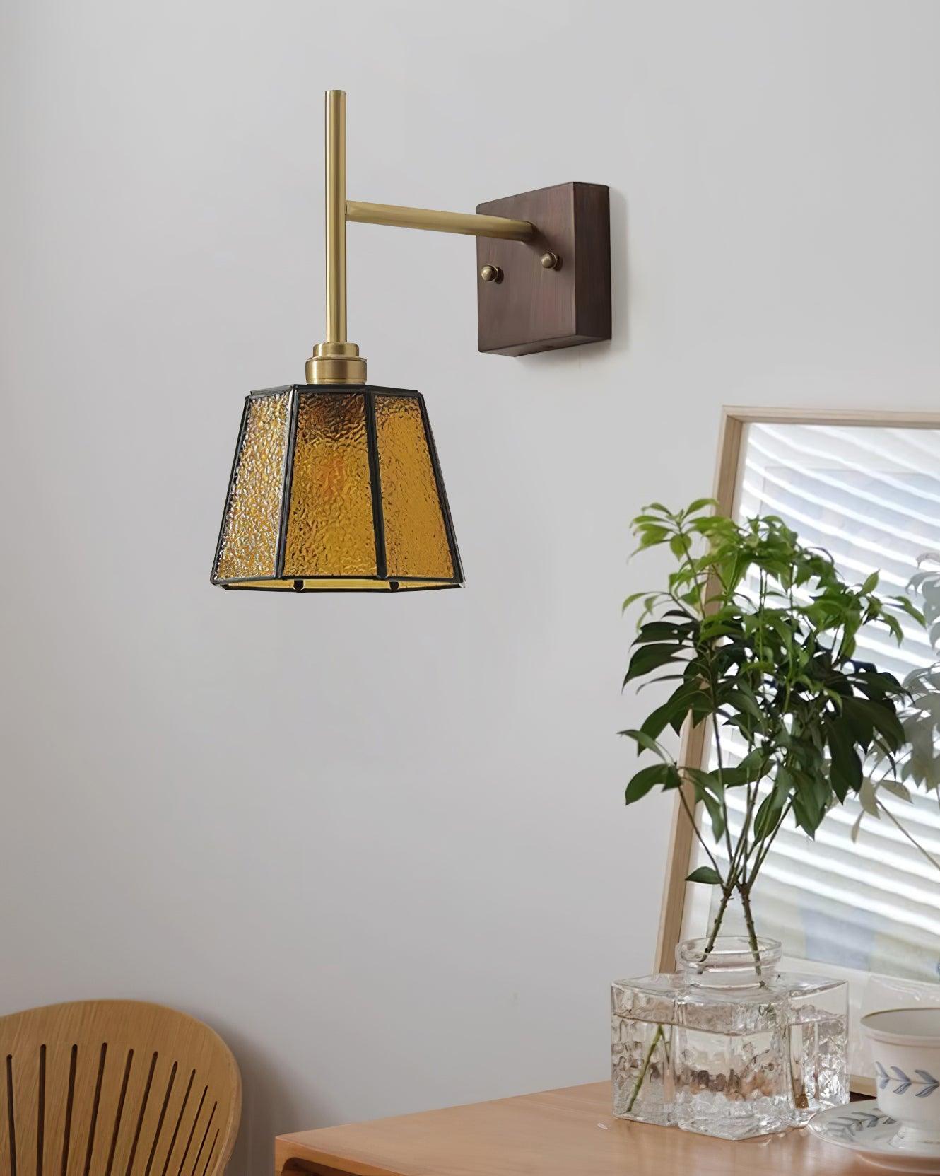 Vintage Wall Lamp Moir Amber Glass - Letslighting