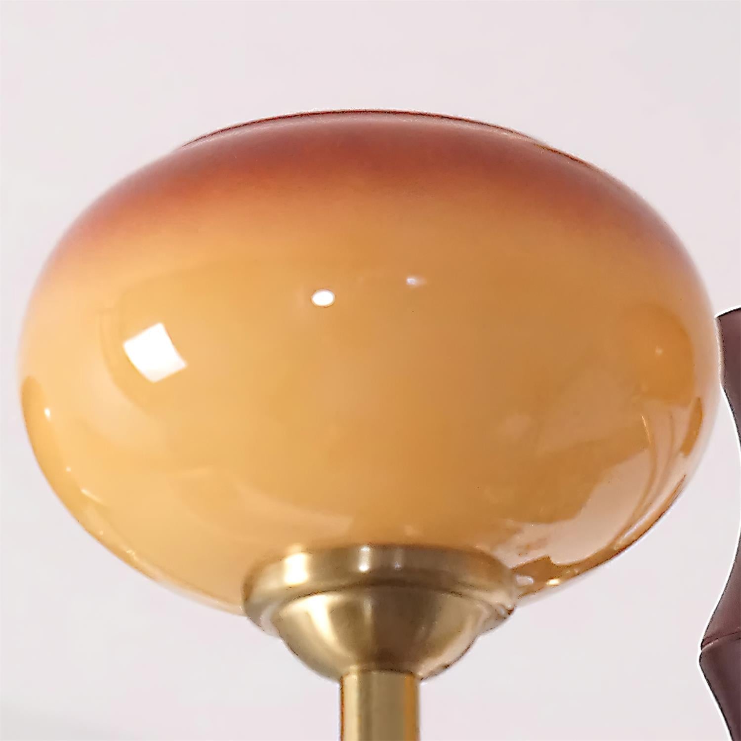 Chandelier Caramel Glass Globes Walnut Wood Arms Vintage - Letslighting