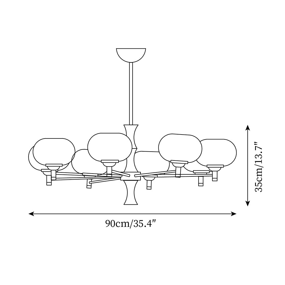 Chandelier Caramel Glass Globes Walnut Wood Arms Vintage - Letslighting