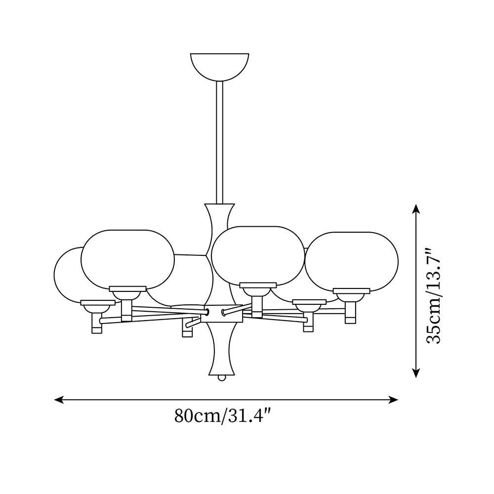 Chandelier Caramel Glass Globes Walnut Wood Arms Vintage - Letslighting