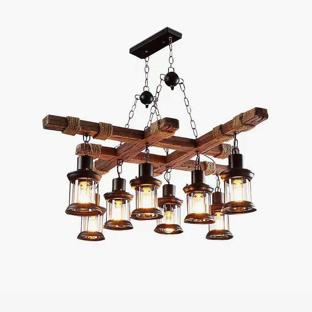 Lustra Chandelier Vintage Wood Glass Retro - Letslighting