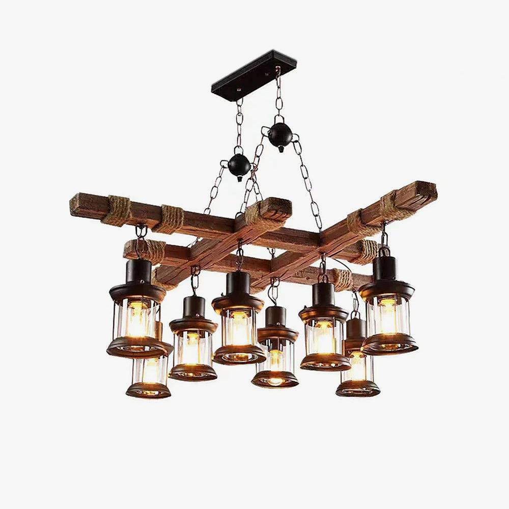 Lustra Chandelier Vintage Wood Glass Retro - Letslighting
