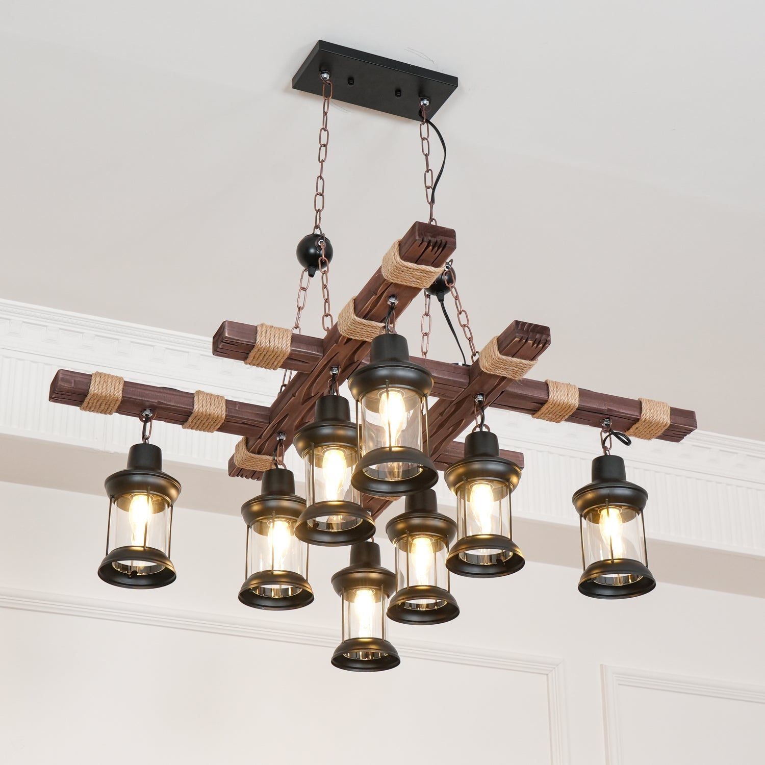 Lustra Chandelier Vintage Wood Glass Retro - Letslighting