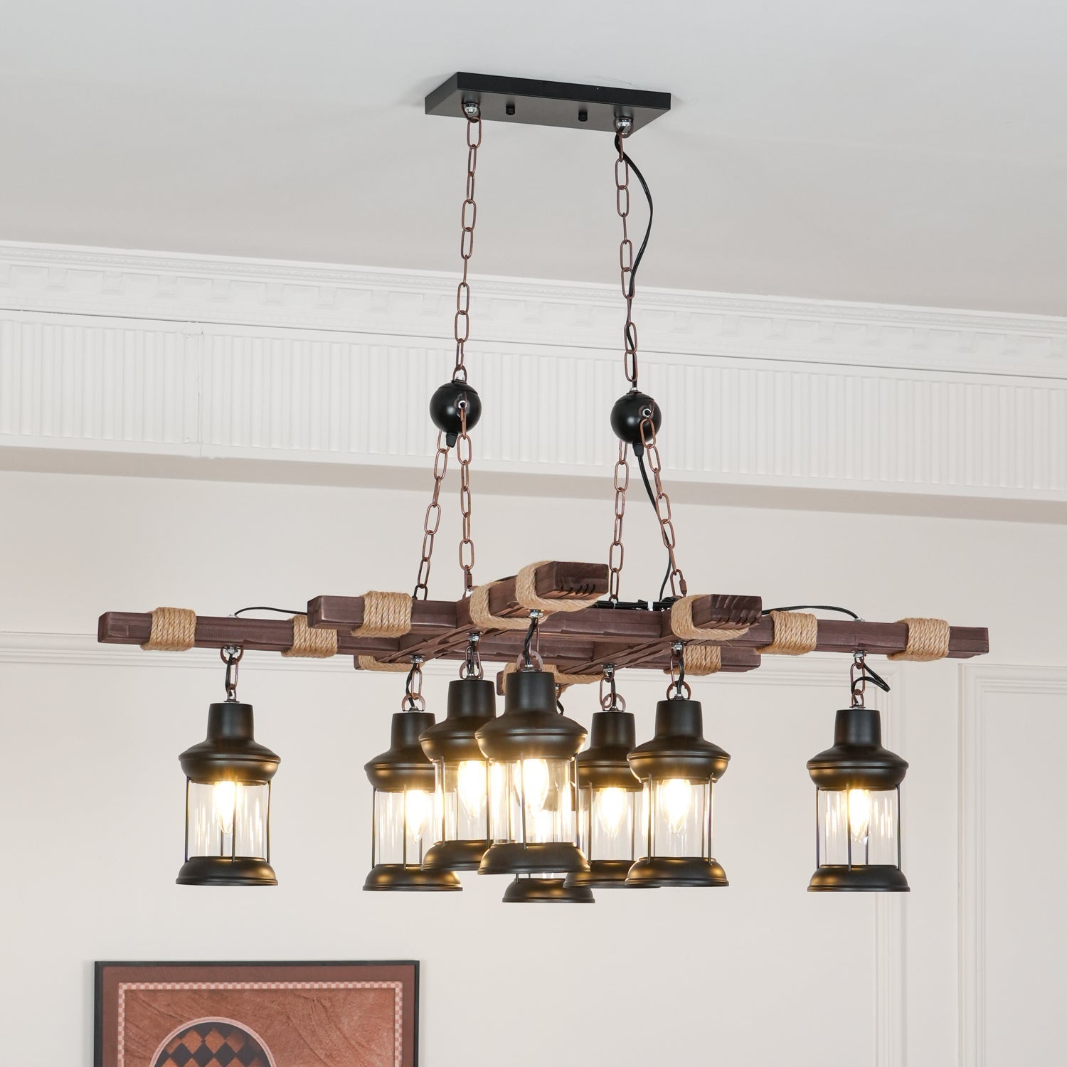 Lustra Chandelier Vintage Wood Glass Retro - Letslighting