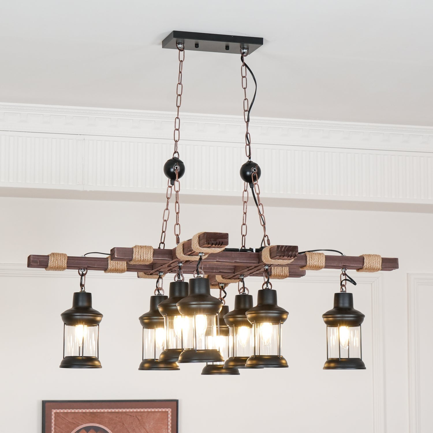 Lustra Chandelier Vintage Wood Glass Retro - Letslighting