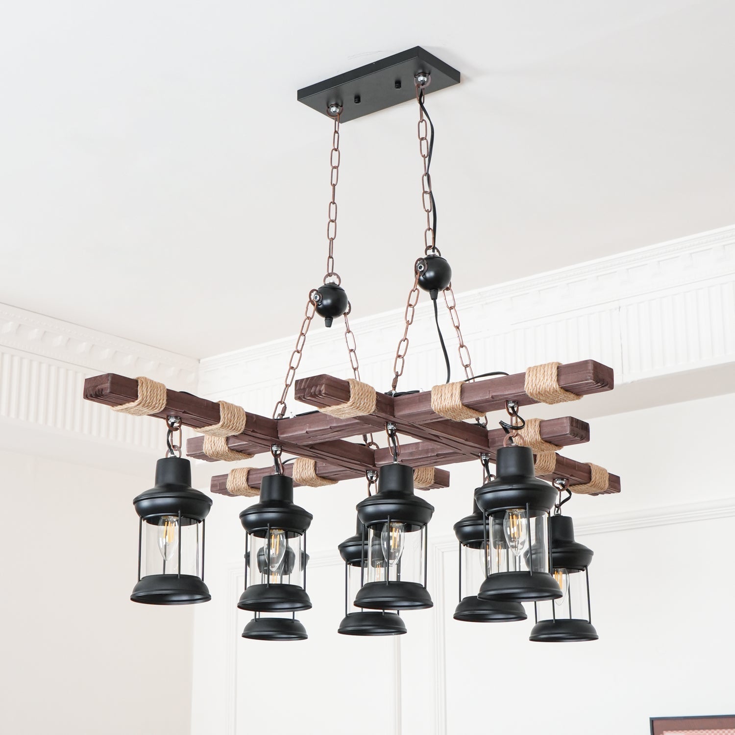 Lustra Chandelier Vintage Wood Glass Retro - Letslighting