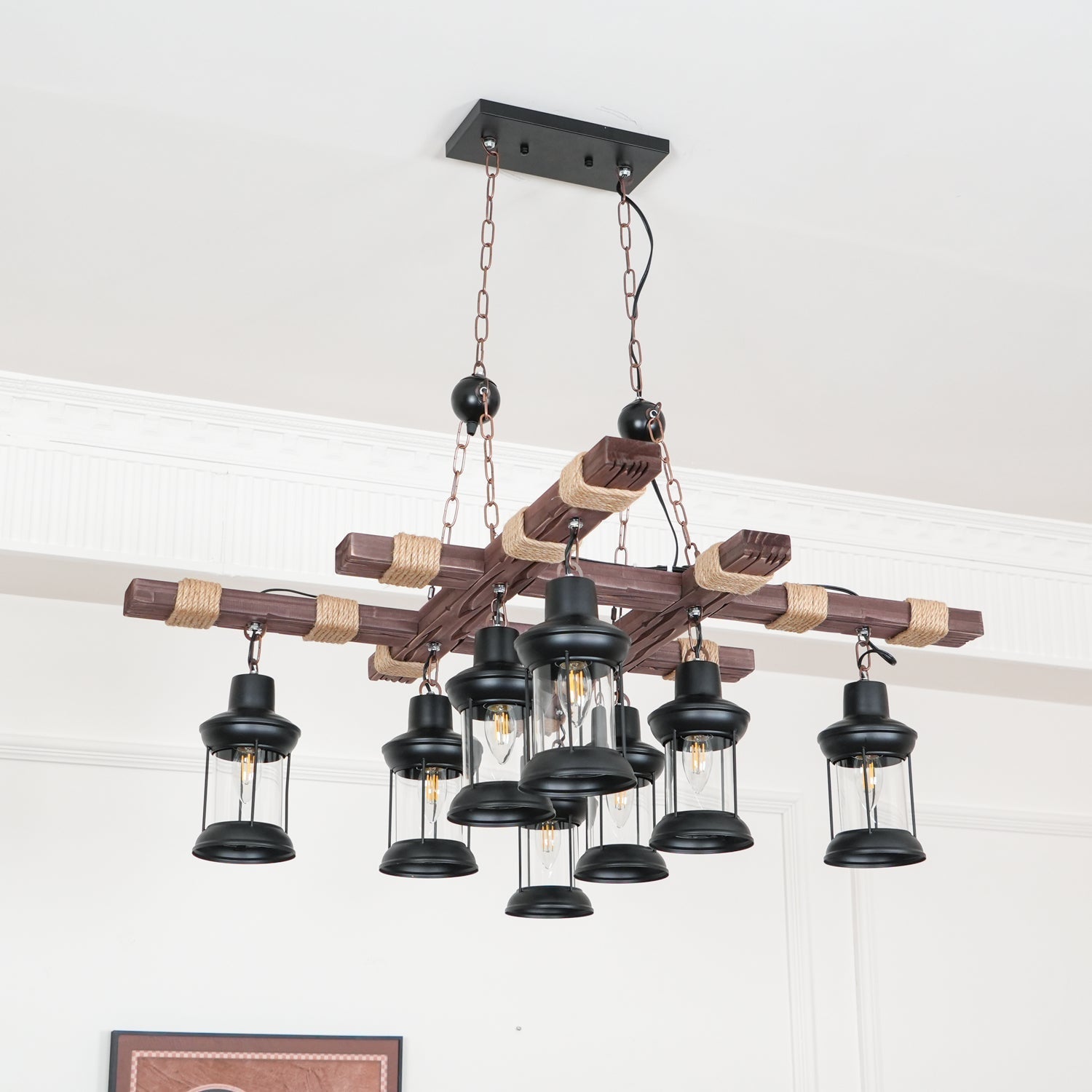 Lustra Chandelier Vintage Wood Glass Retro - Letslighting