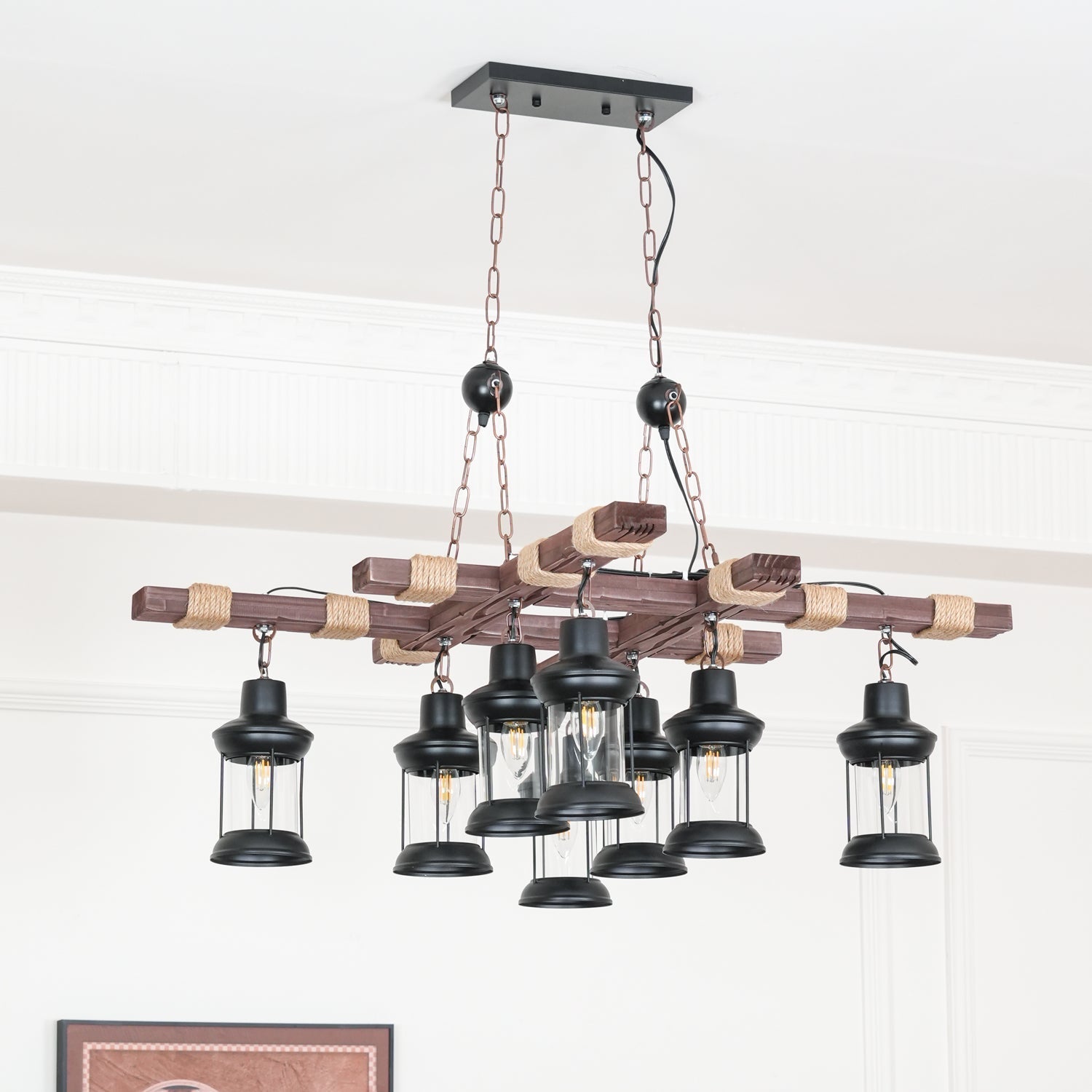 Lustra Chandelier Vintage Wood Glass Retro - Letslighting