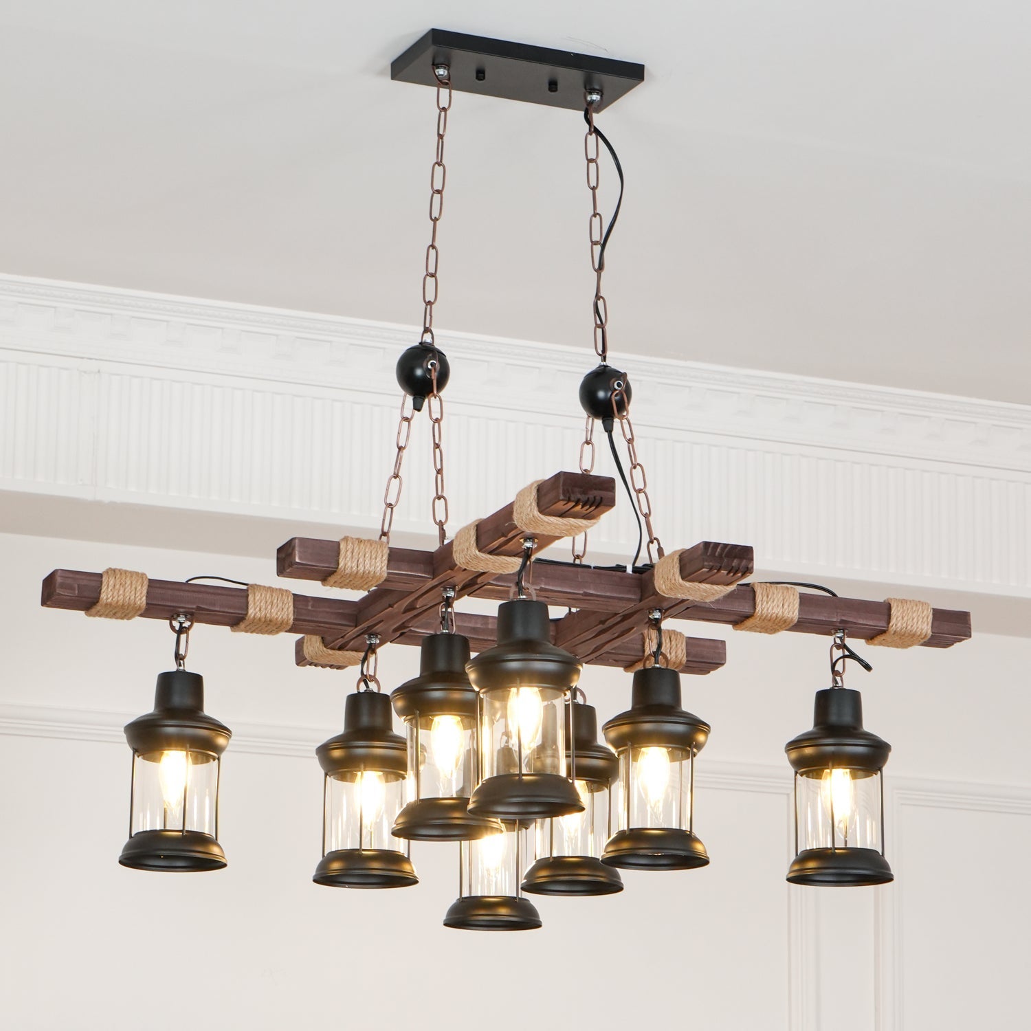 Lustra Chandelier Vintage Wood Glass Retro - Letslighting
