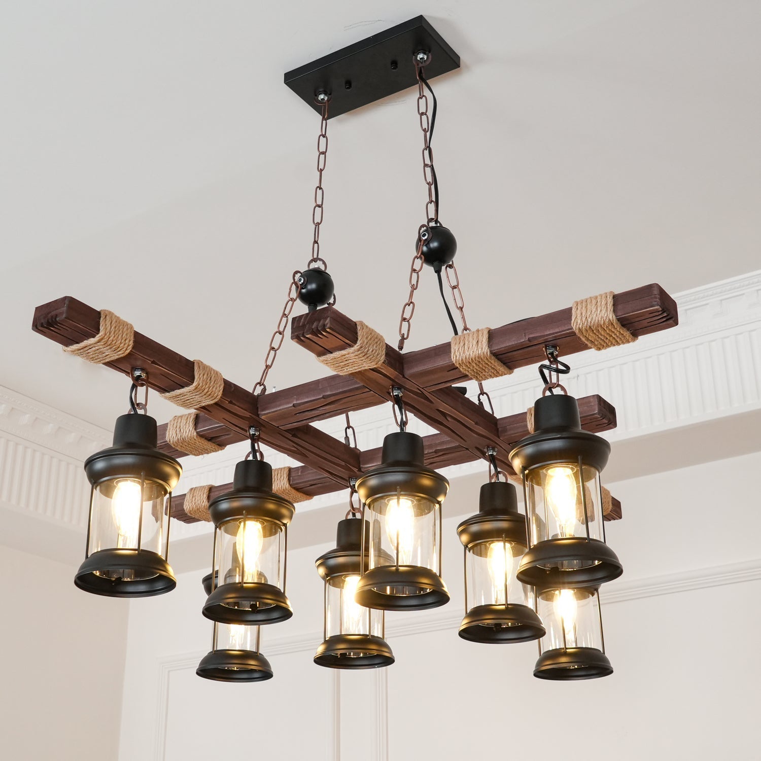 Lustra Chandelier Vintage Wood Glass Retro - Letslighting