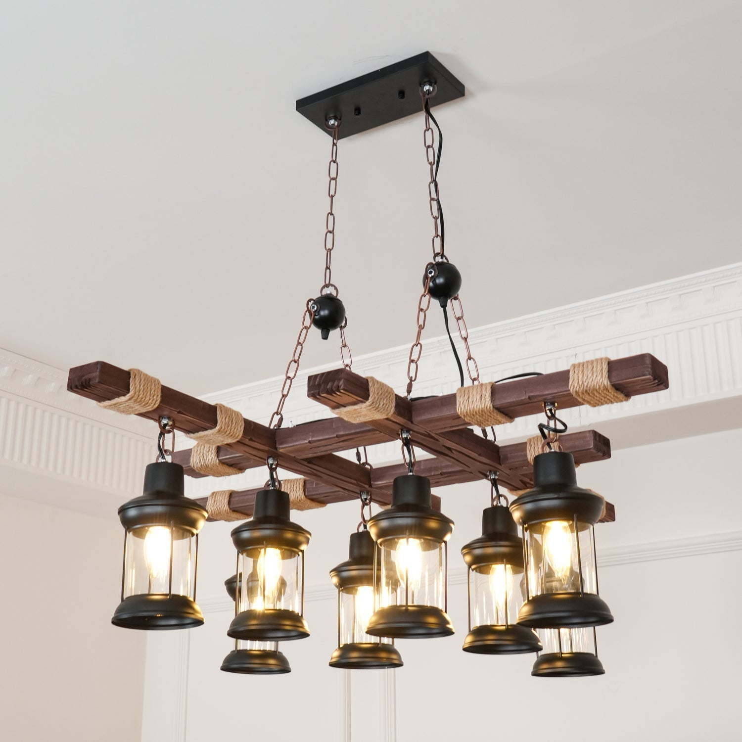 Lustra Chandelier Vintage Wood Glass Retro - Letslighting