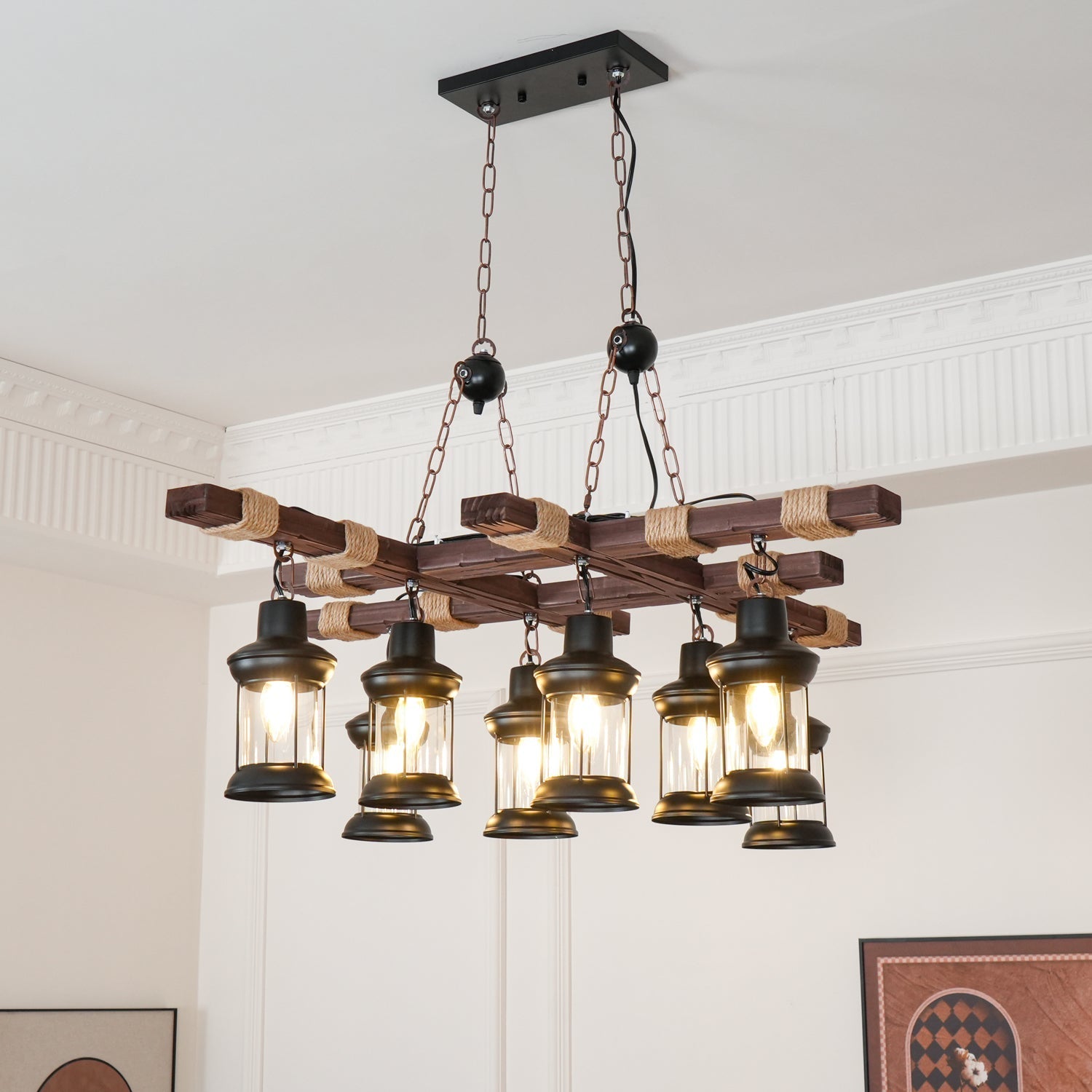 Lustra Chandelier Vintage Wood Glass Retro - Letslighting