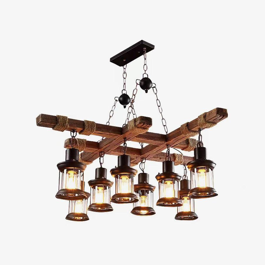 Lustra Chandelier Vintage Wood Glass Retro - Letslighting