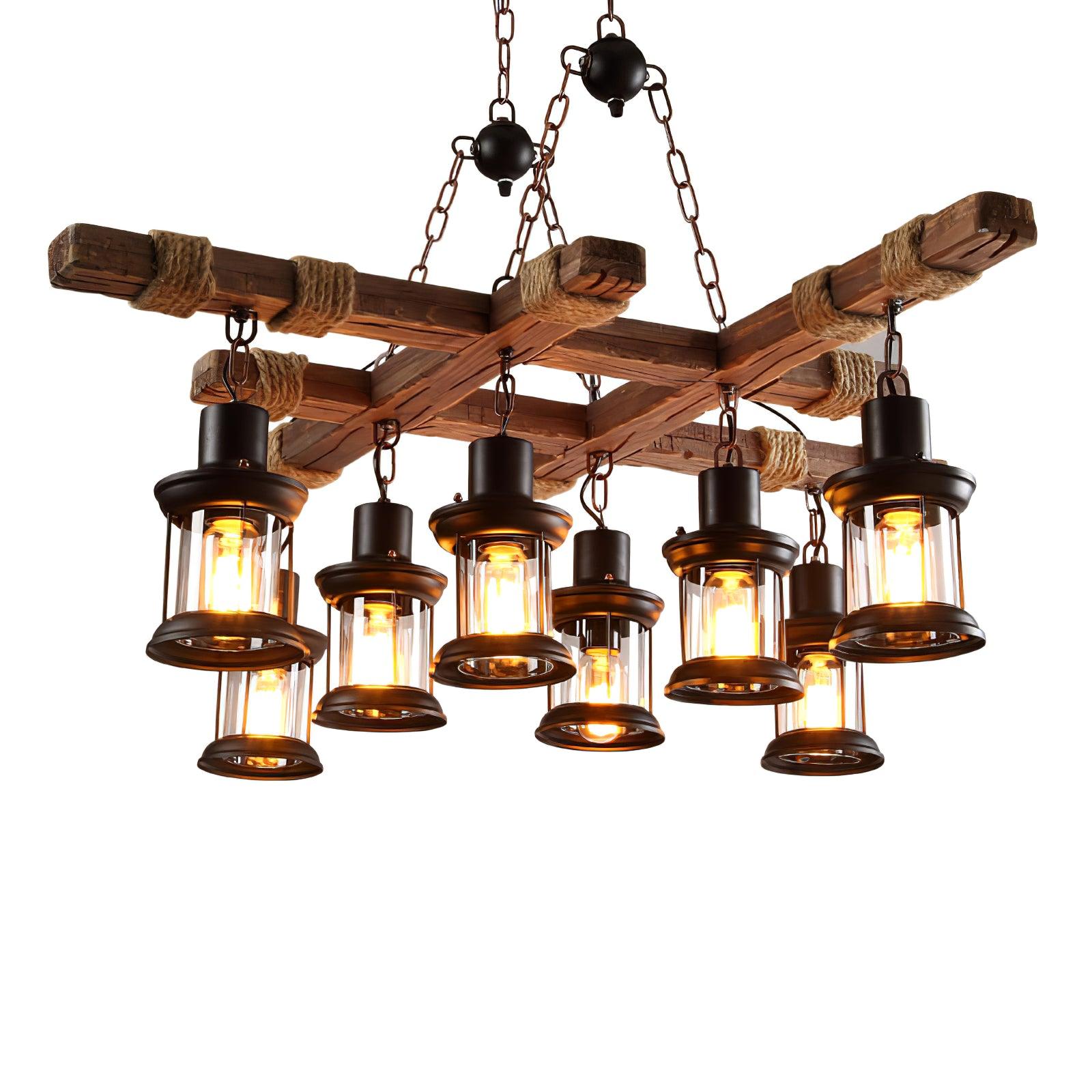 Lustra Chandelier Vintage Wood Glass Retro - Letslighting