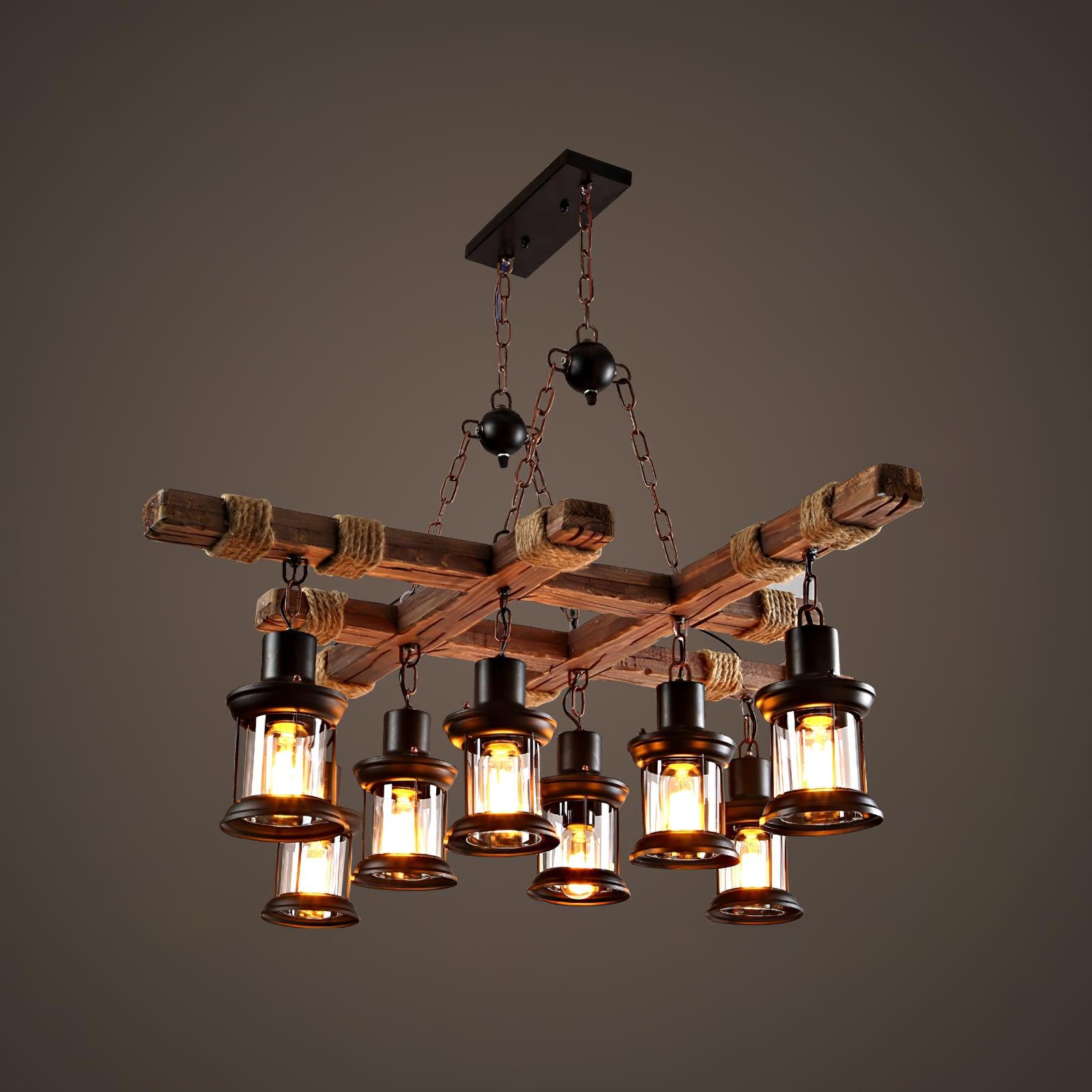 Lustra Chandelier Vintage Wood Glass Retro - Letslighting