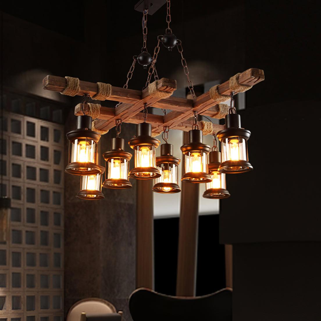 Lustra Chandelier Vintage Wood Glass Retro - Letslighting