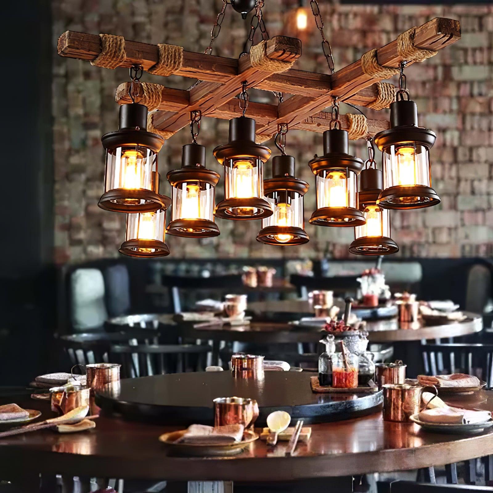 Lustra Chandelier Vintage Wood Glass Retro - Letslighting