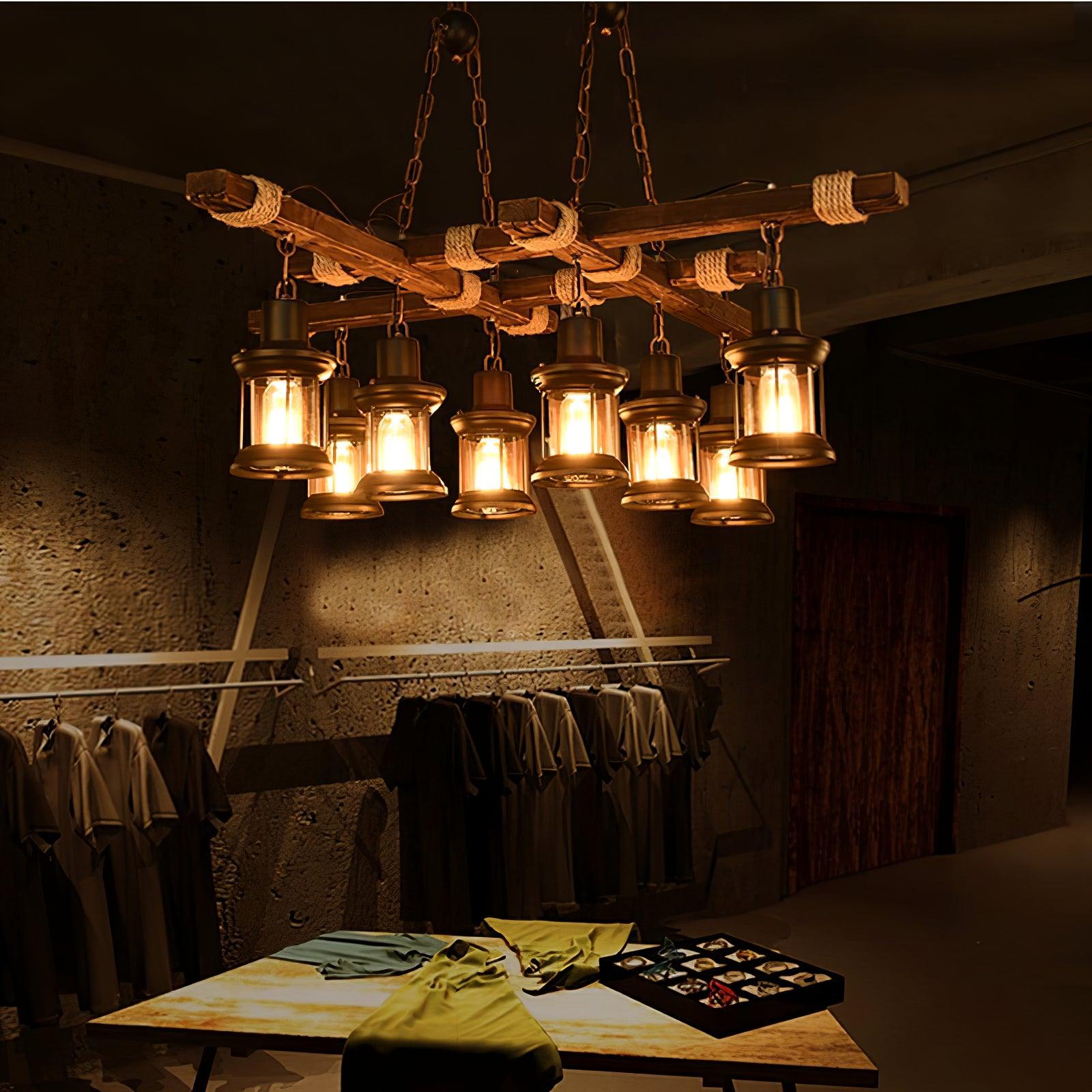Lustra Chandelier Vintage Wood Glass Retro - Letslighting
