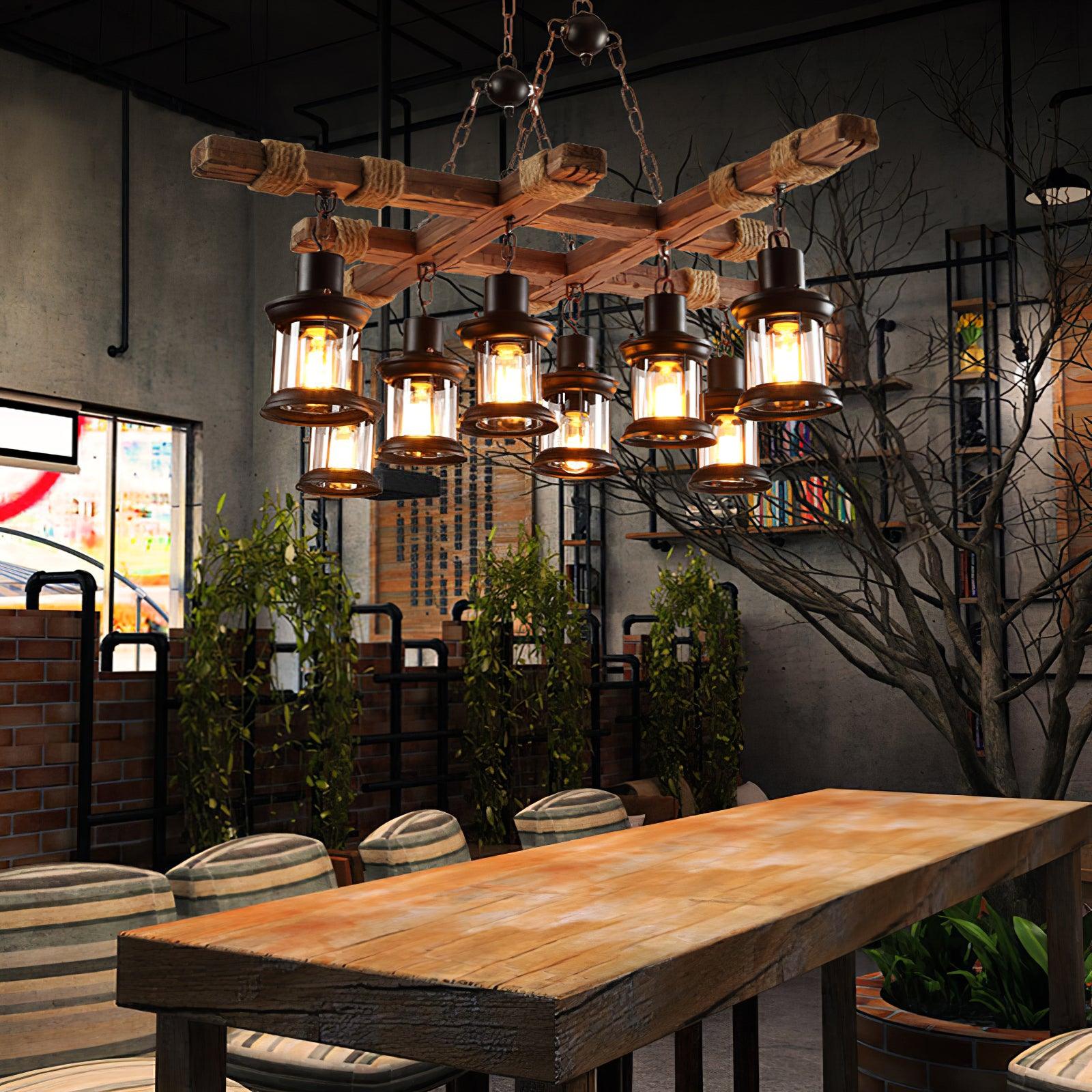 Lustra Chandelier Vintage Wood Glass Retro - Letslighting