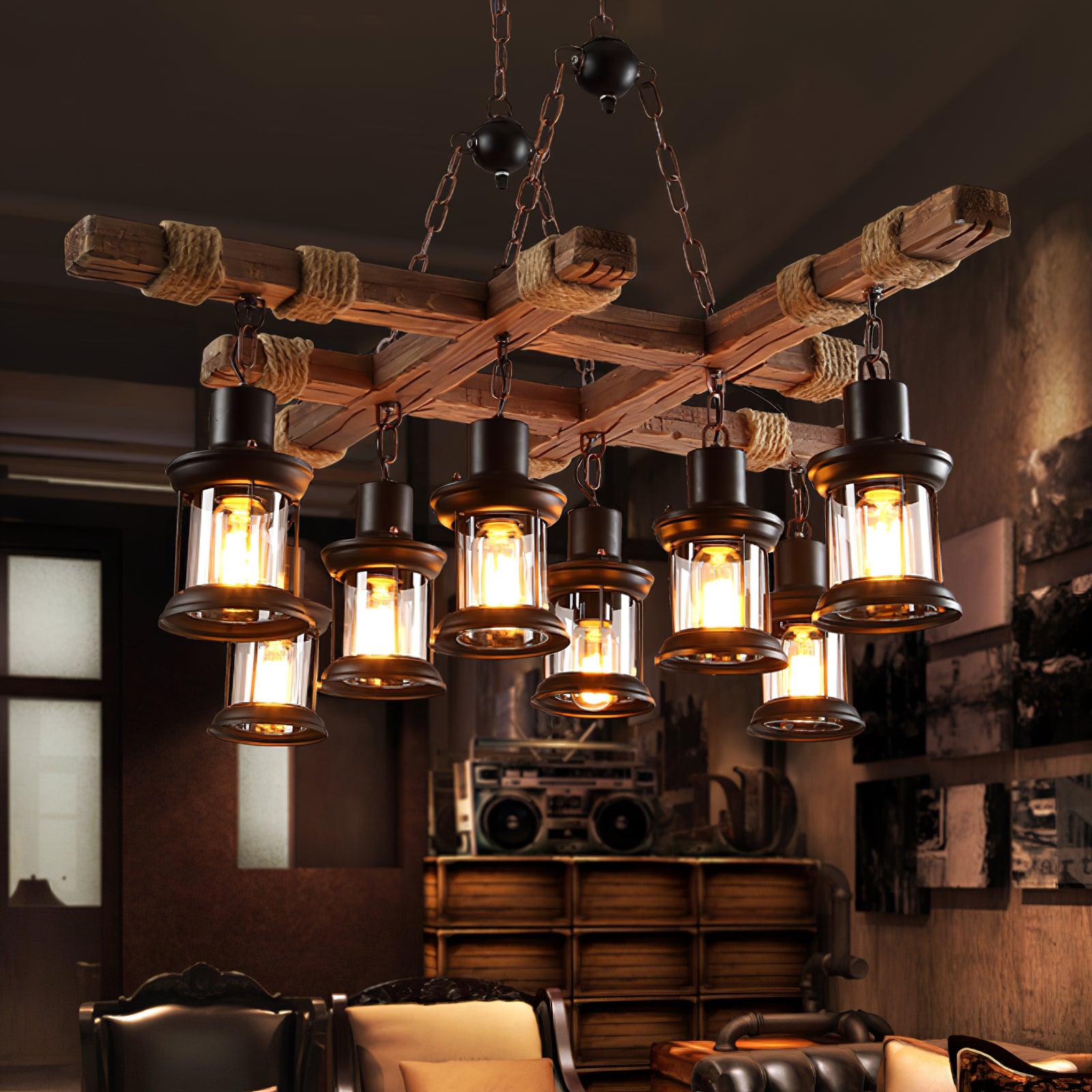 Lustra Chandelier Vintage Wood Glass Retro - Letslighting