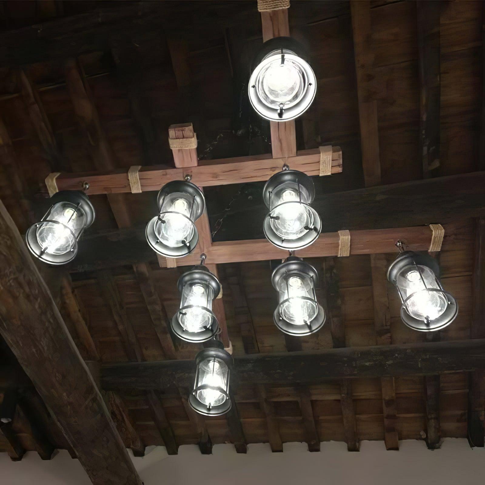 Lustra Chandelier Vintage Wood Glass Retro - Letslighting