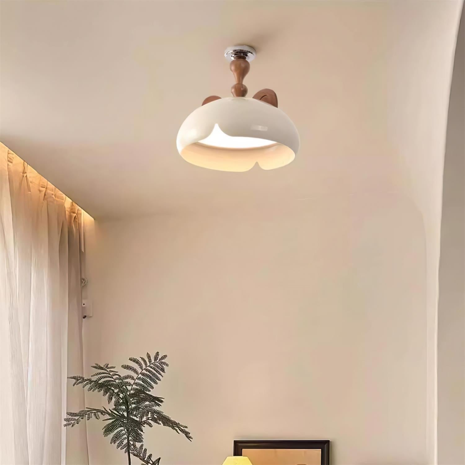 Cat Ceiling Light Glossy Dome Wood Ears - Letslighting