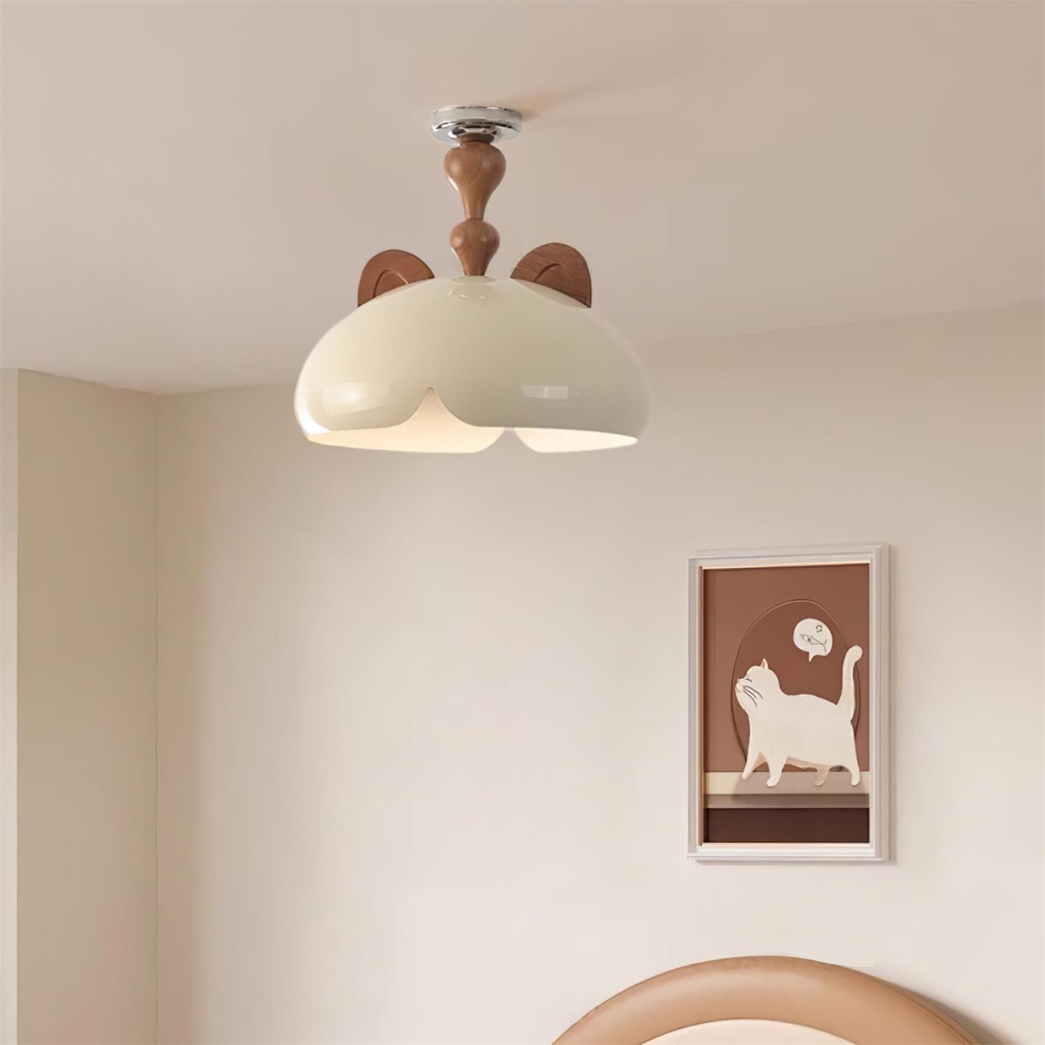 Cat Ceiling Light Glossy Dome Wood Ears - Letslighting