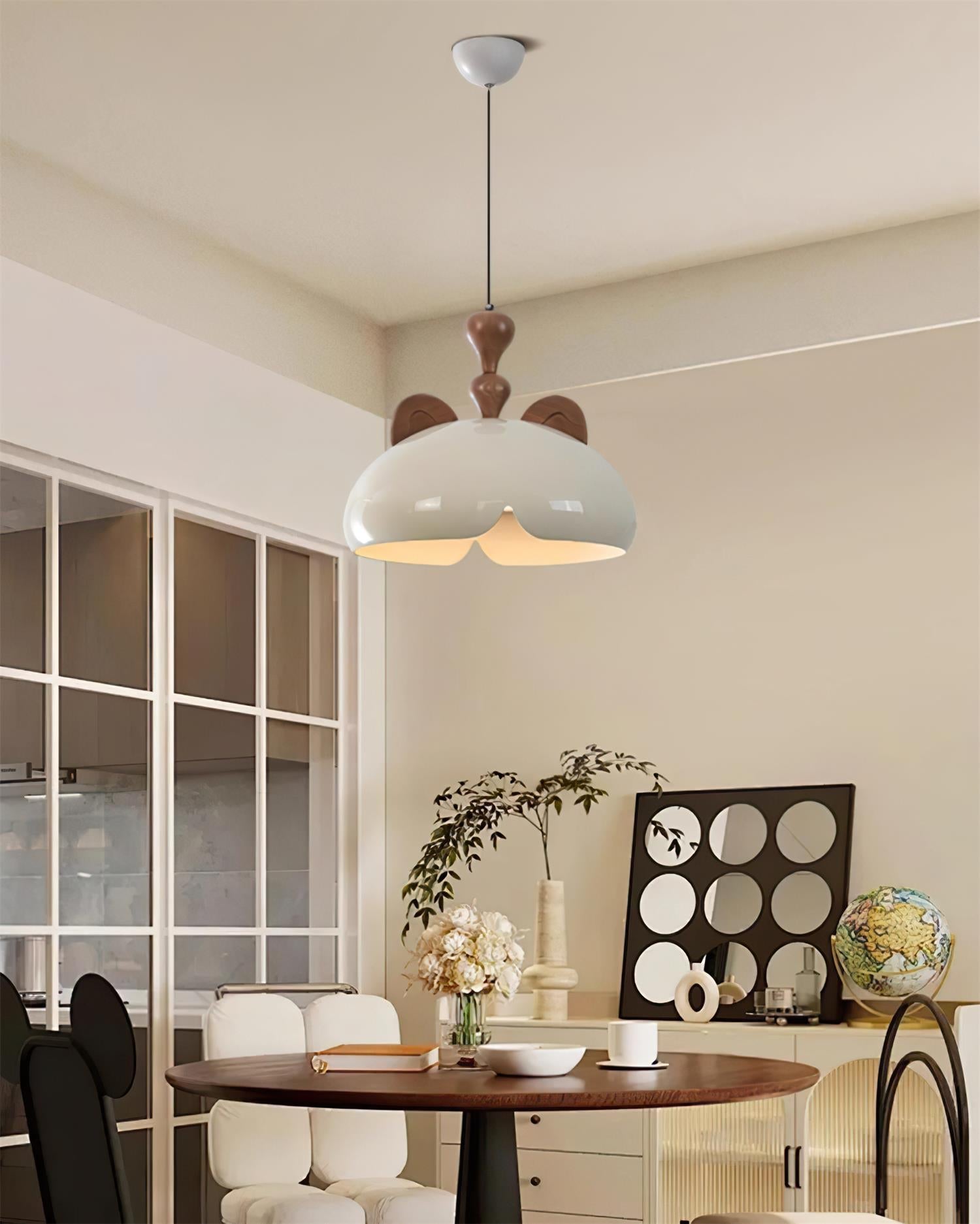 Cat Pendant Lamp Glossy Dome Wood Ears - Letslighting