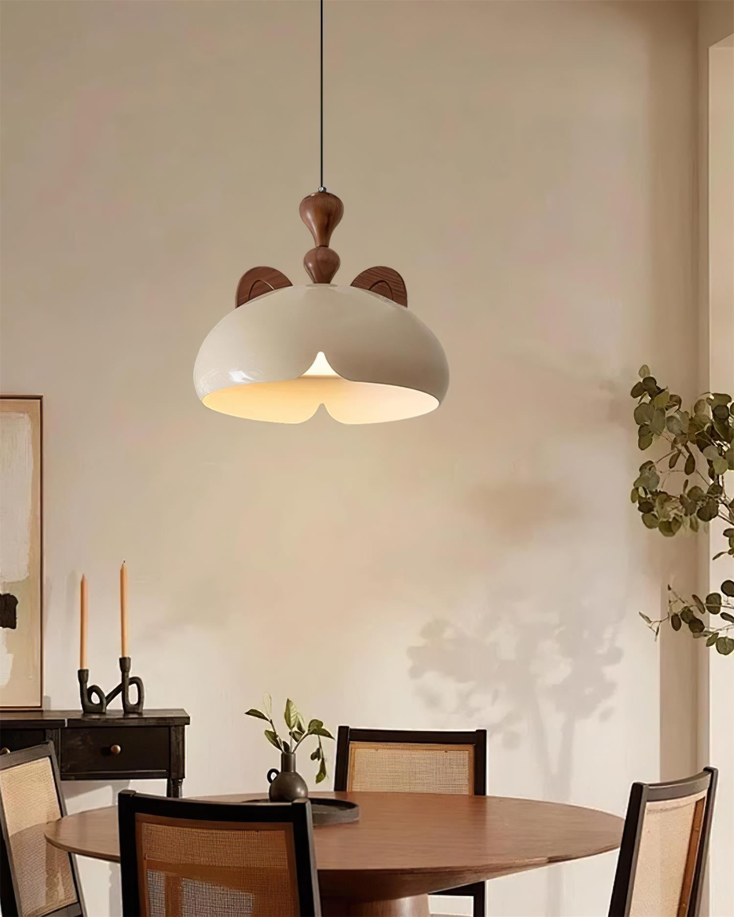 Cat Pendant Lamp Glossy Dome Wood Ears - Letslighting