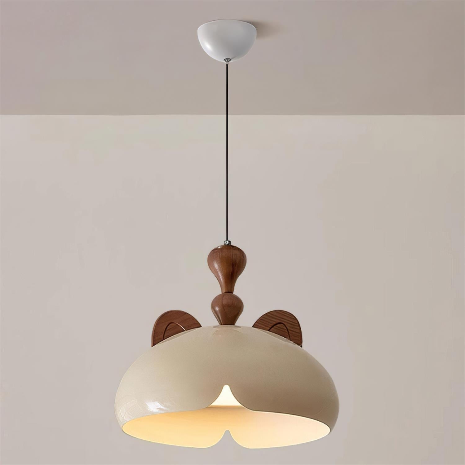 Cat Pendant Lamp Glossy Dome Wood Ears - Letslighting