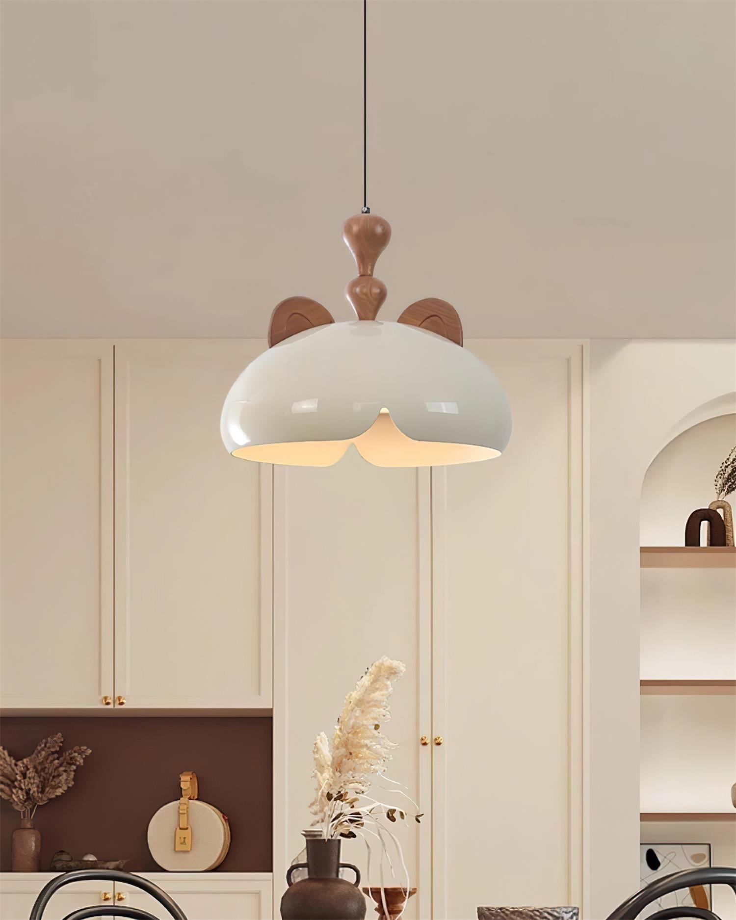 Cat Pendant Lamp Glossy Dome Wood Ears - Letslighting