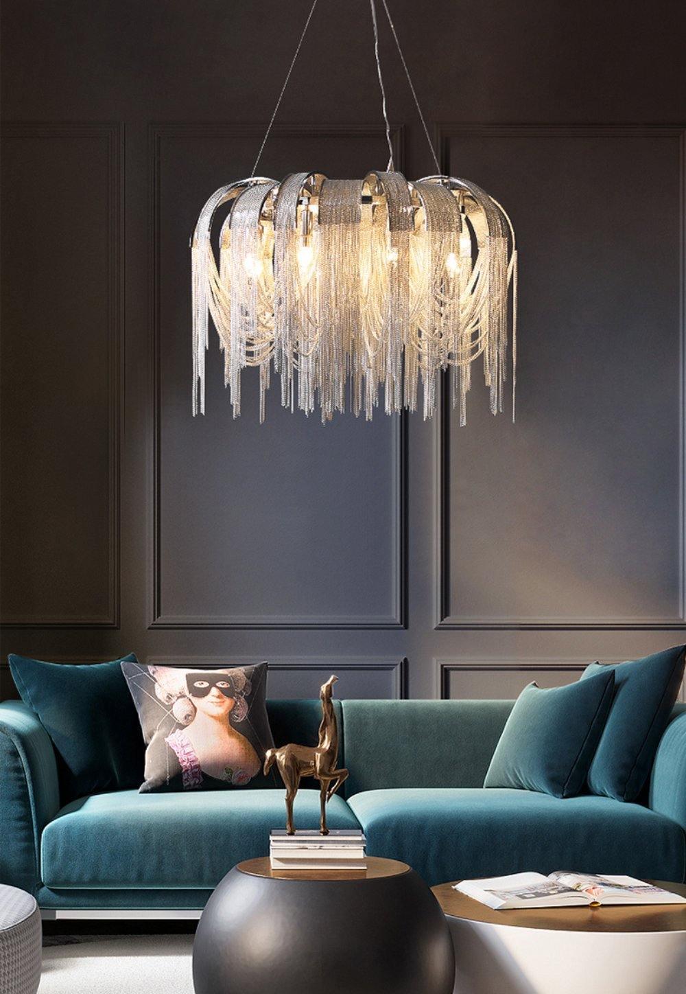 Lustra Chandelier Layered Chain Nickel Luxury - Letslighting