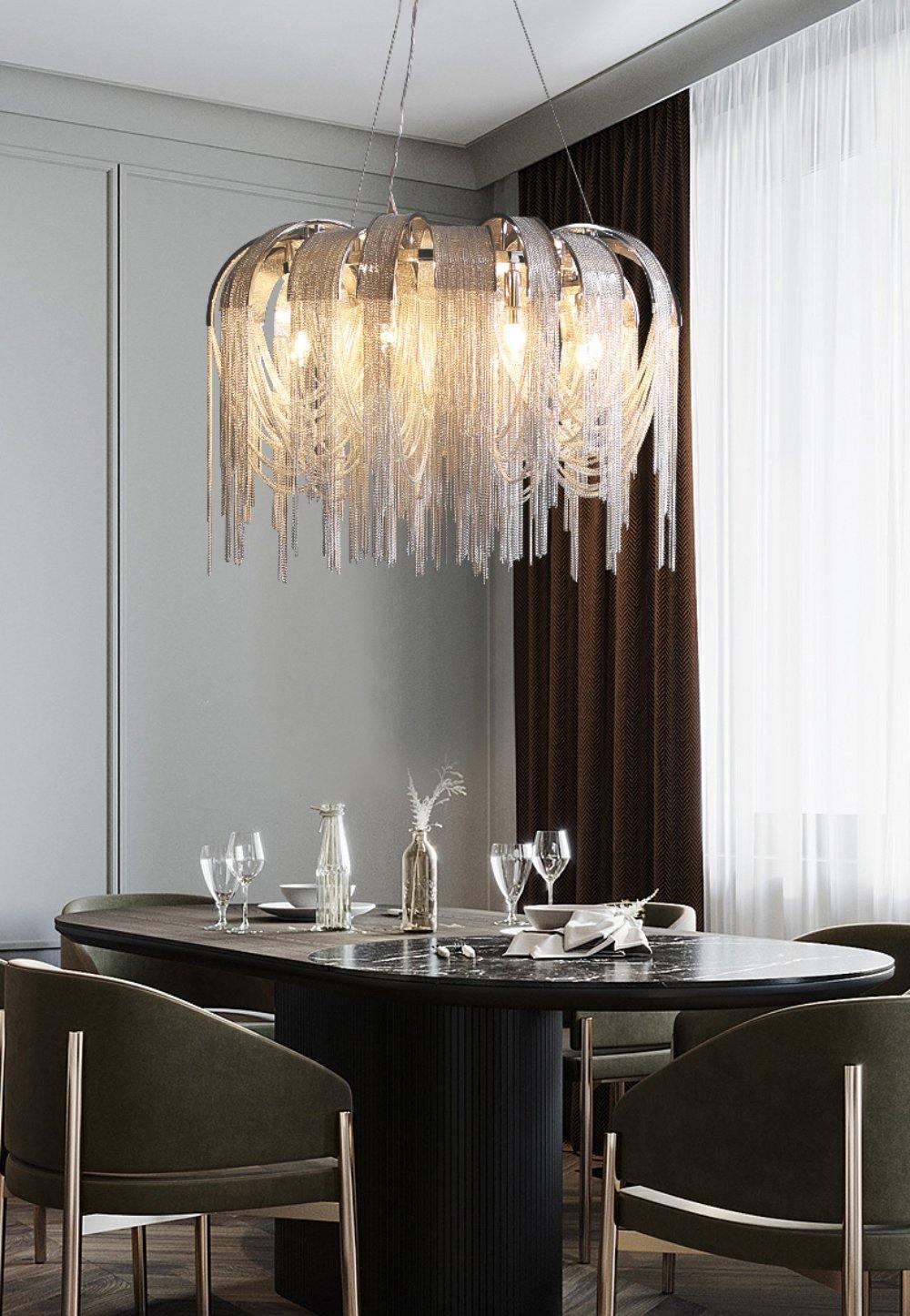 Lustra Chandelier Layered Chain Nickel Luxury - Letslighting