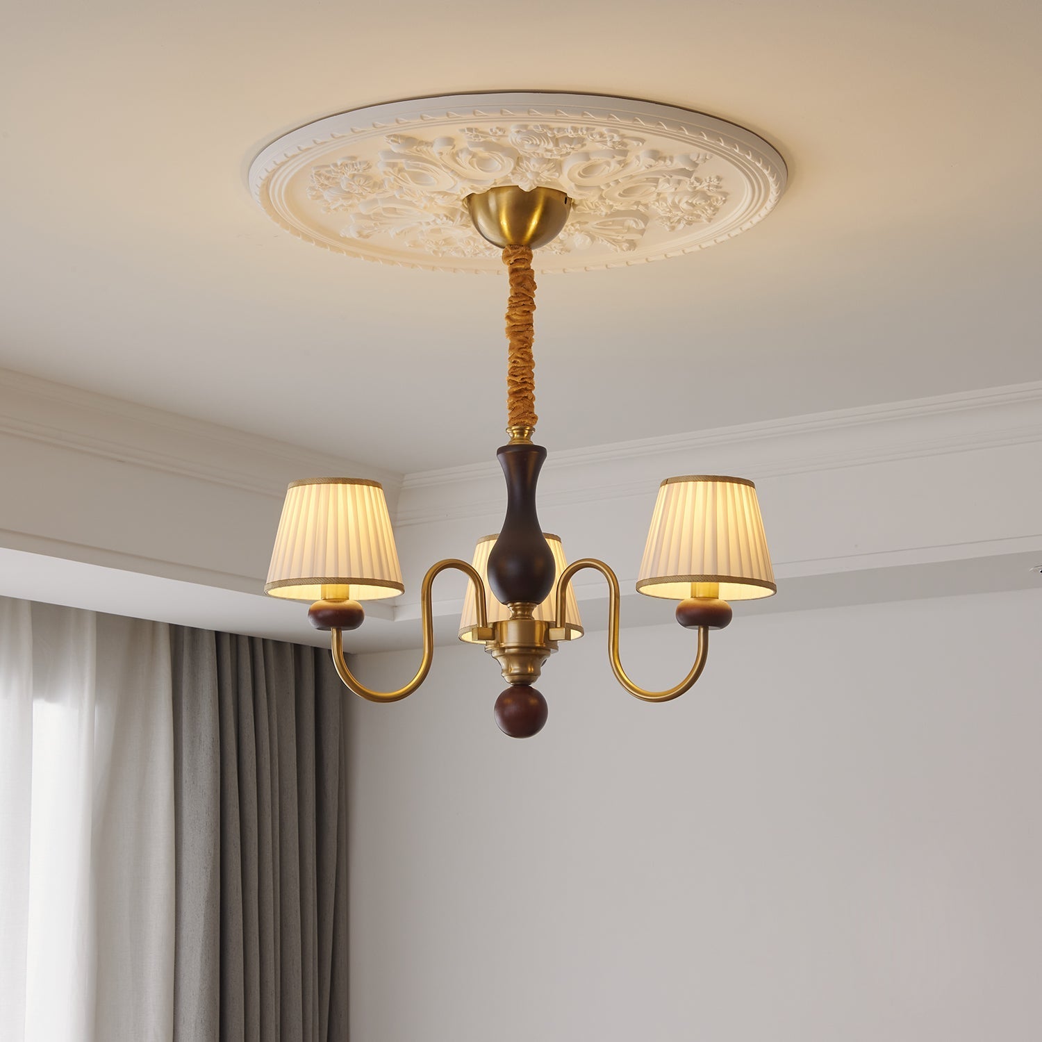 Erthaos Traditional Elegance Pleat Fabric Wood Chandelier - Letslighting