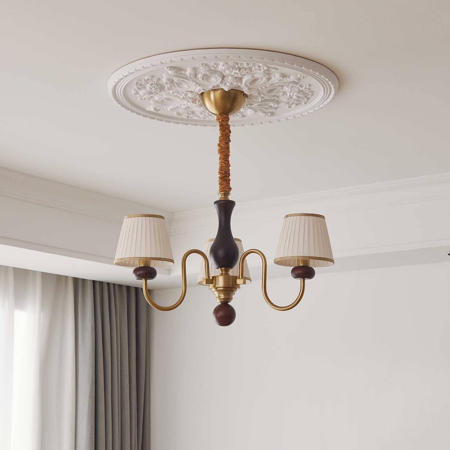 Erthaos Traditional Elegance Pleat Fabric Wood Chandelier - Letslighting