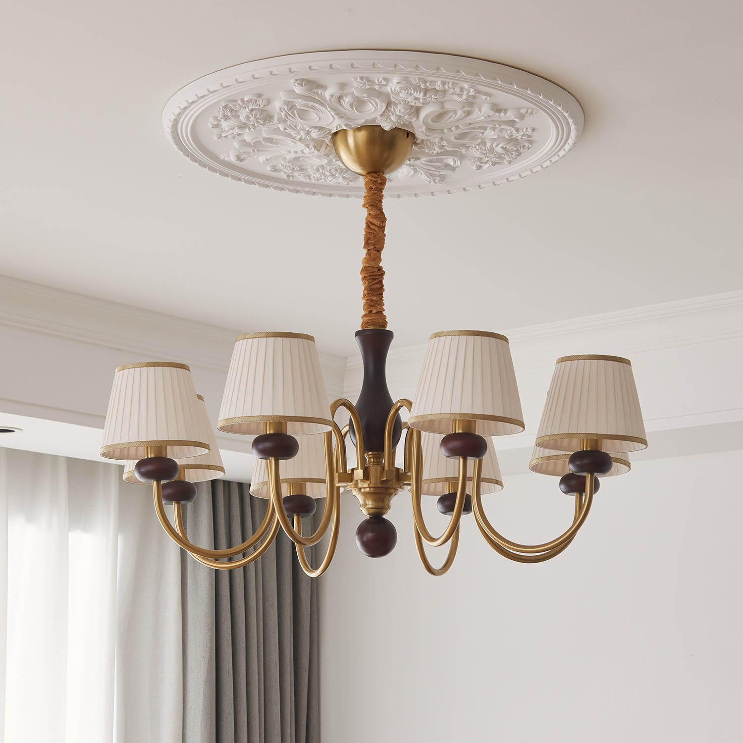 Erthaos Traditional Elegance Pleat Fabric Wood Chandelier - Letslighting