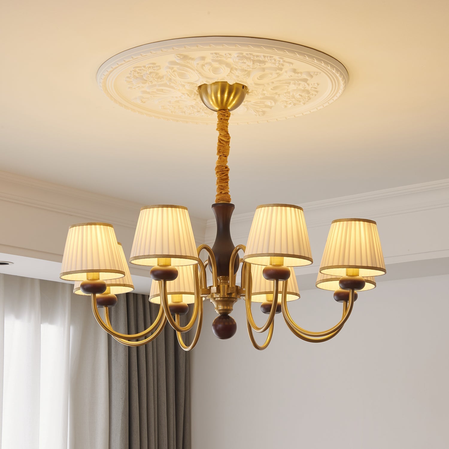 Erthaos Traditional Elegance Pleat Fabric Wood Chandelier - Letslighting