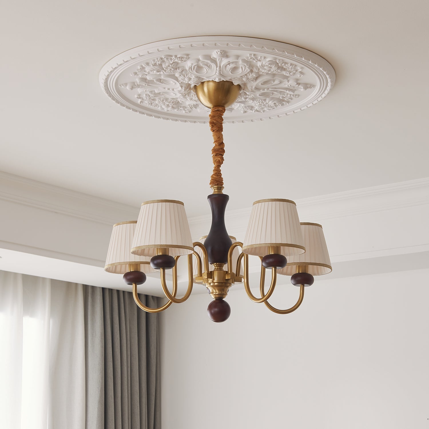 Erthaos Traditional Elegance Pleat Fabric Wood Chandelier - Letslighting