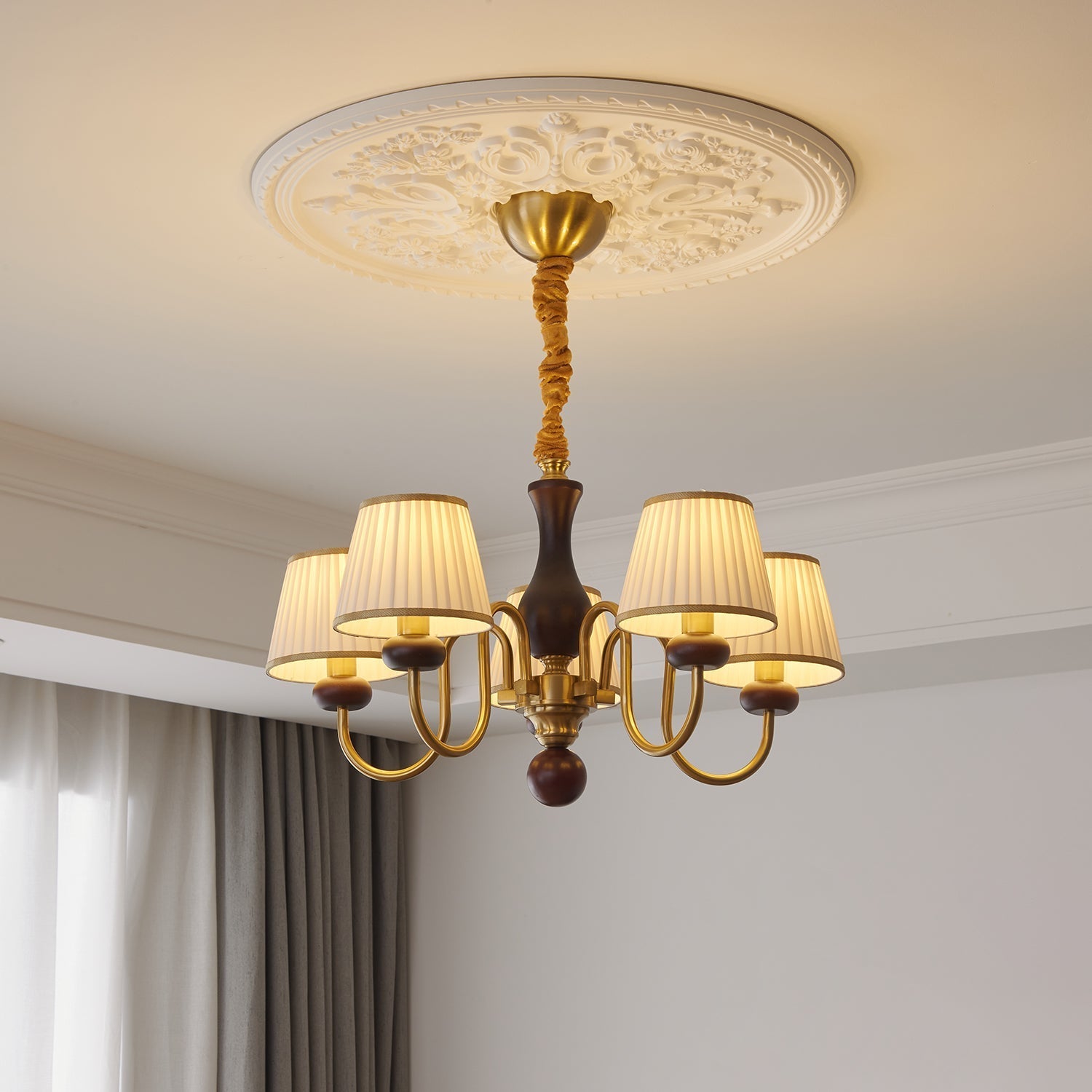 Erthaos Traditional Elegance Pleat Fabric Wood Chandelier - Letslighting