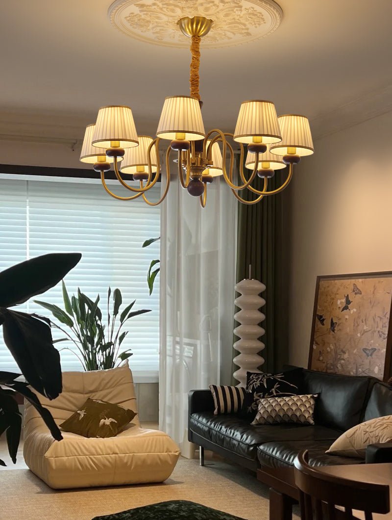 Erthaos Traditional Elegance Pleat Fabric Wood Chandelier - Letslighting