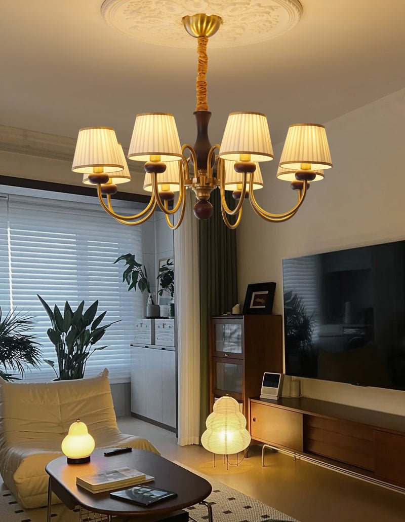 Erthaos Traditional Elegance Pleat Fabric Wood Chandelier - Letslighting