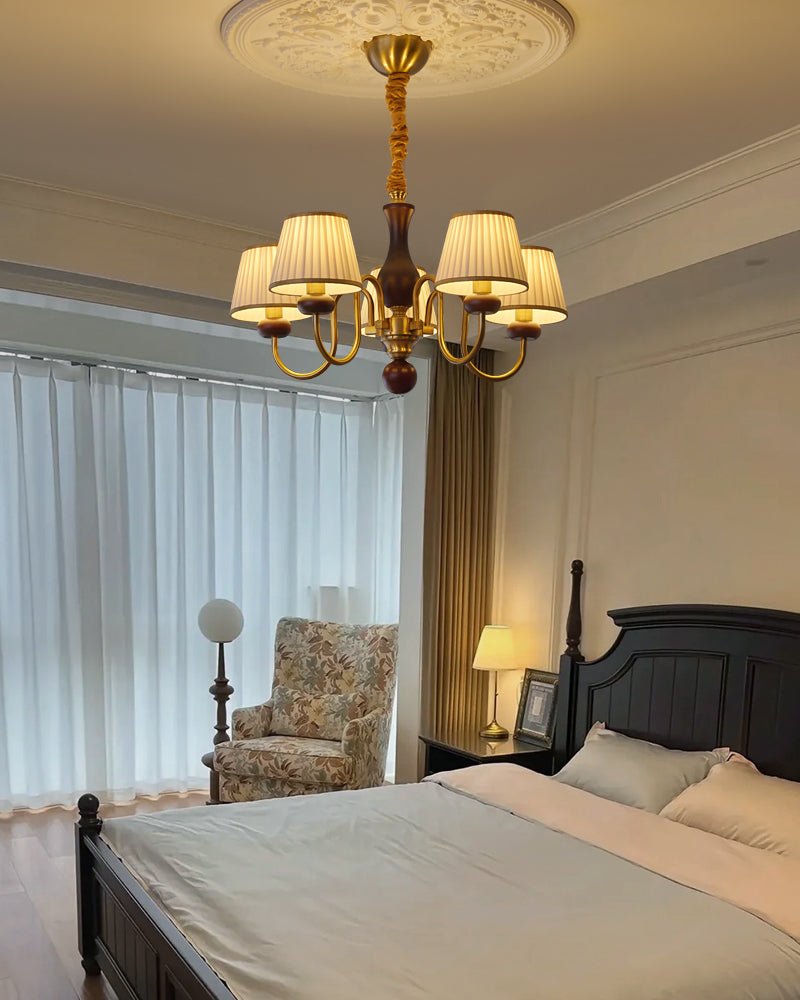 Erthaos Traditional Elegance Pleat Fabric Wood Chandelier - Letslighting